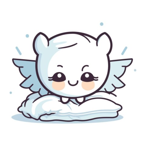 Cute cartoon white angel sitting on a cloud. Vector illustration