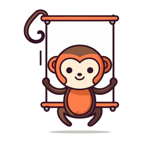 Monkey hanging on a swing. Vector illustration in cartoon style.