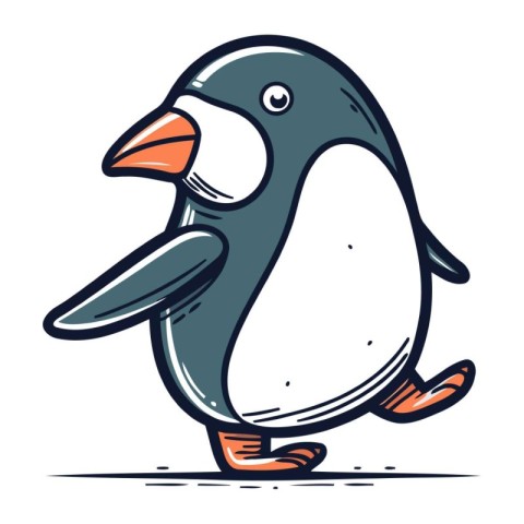 Cute cartoon penguin. Vector illustration isolated on white back