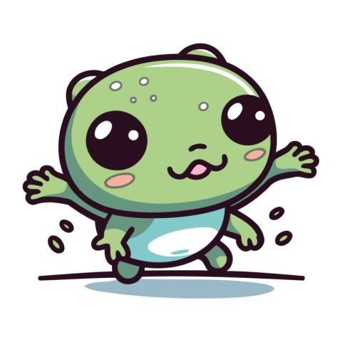 Cute little green frog running. Vector illustration isolated on