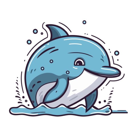 Cute cartoon dolphin jumping out of the water. Vector illustrati