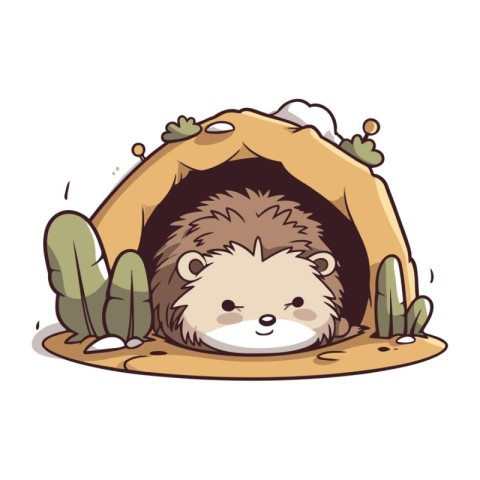 Cute cartoon hedgehog in a tent. Vector illustration for your de