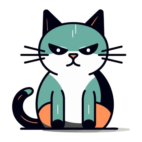 Cute cartoon cat with sad expression. Vector illustration in fla