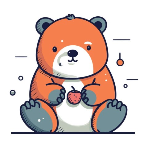 Cute bear with strawberry. Vector illustration in flat cartoon s