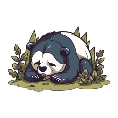 Panda sleeping in the grass. Vector illustration of a wild anima