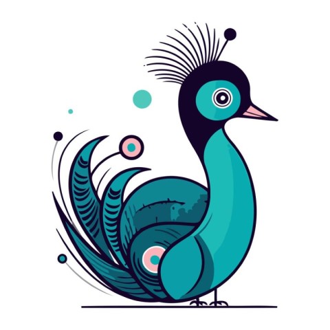 Peacock. Vector illustration in cartoon style. Isolated on white