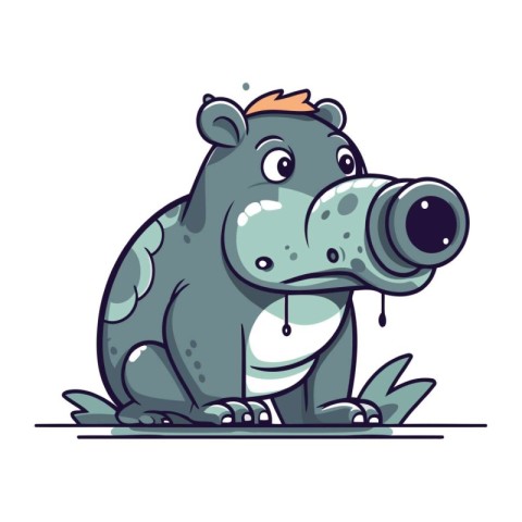 Hippo with binoculars. Vector illustration in cartoon style