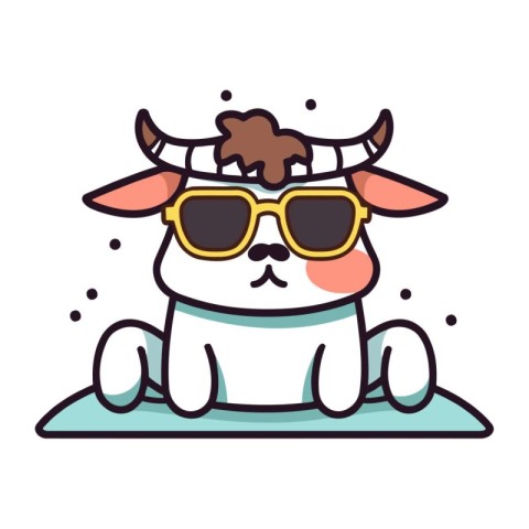 Cute cartoon cow in sunglasses. Vector illustration of a cow wit