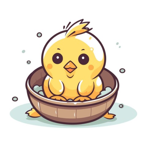 Cute little chicken in a bath. Vector cartoon character illustra