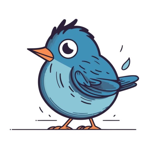 Cute blue bird. Vector illustration. Isolated on white backgroun