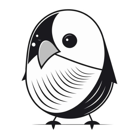 Black and white vector illustration of a cute cartoon parrot bir