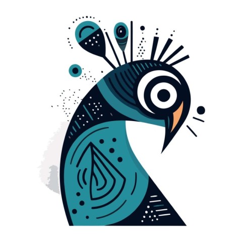 Vector illustration of peacock in doodle style. Hand drawn bird.