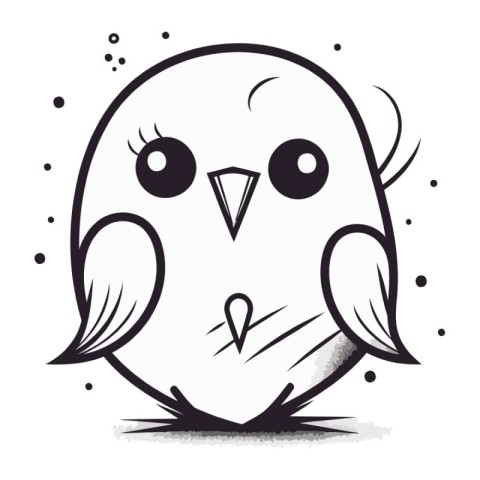 Cute cartoon bird. vector illustration in black and white colors