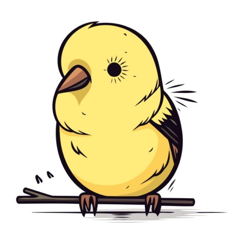 Vector illustration of a cute little yellow bird sitting on a br