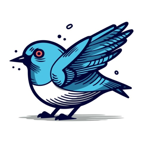 Blue bird isolated on white background. Vector illustration in c