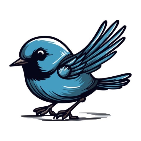 Vector illustration of a blue bird on a white background. Cartoo