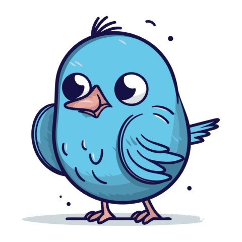 Cute blue bird cartoon. Vector illustration. Isolated on white b