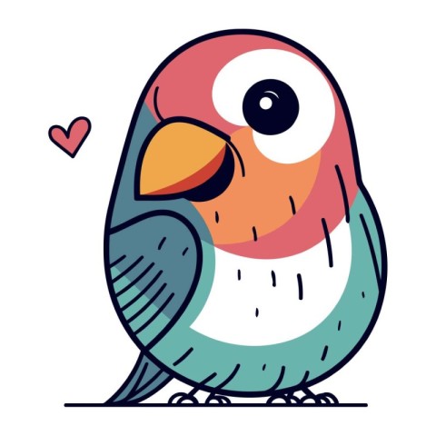 Cute little bird with heart. Vector illustration in cartoon styl