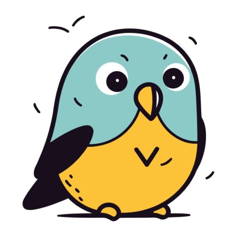 Cute cartoon blue bird isolated on white background. Vector illu