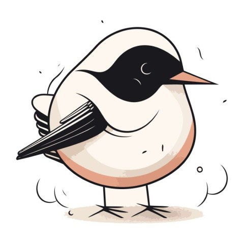 Cartoon illustration of a cute little black and white bird chara