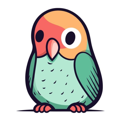 Cute cartoon parrot bird isolated on white. Vector illustration.