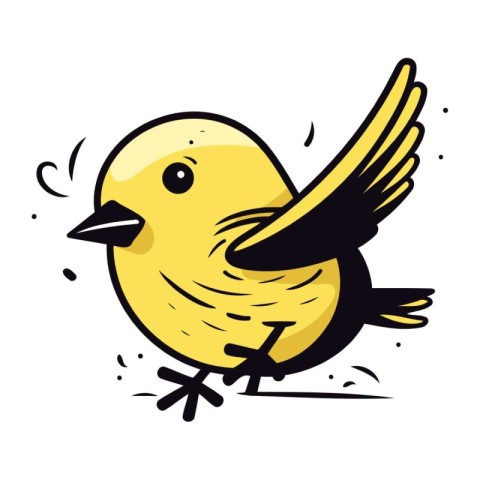 Cute little yellow bird isolated on white background. Vector ill