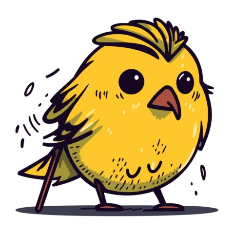 Vector illustration of cute little yellow bird on white backgrou