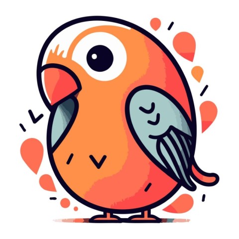 Vector illustration of cute cartoon little bird. Hand drawn dood