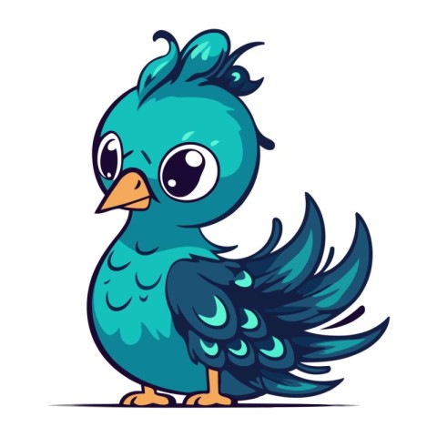 Cute cartoon blue bird. Vector illustration isolated on white ba