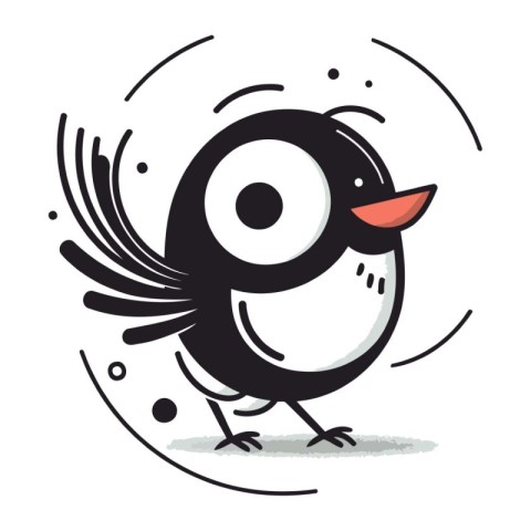 Cartoon black bird on a white background. Vector illustration fo