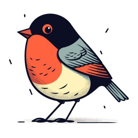 Bullfinch bird. Hand drawn vector illustration on white backgrou