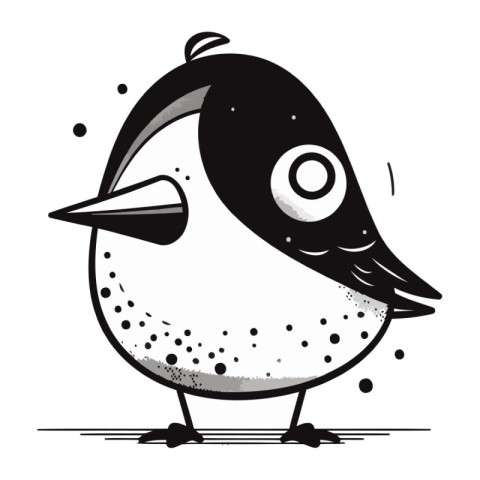 Cute cartoon bird. Black and white vector illustration. Isolated