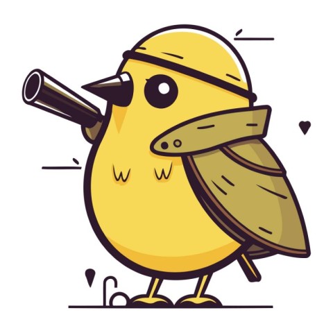 Cute little yellow bird with a baseball bat. Vector illustration