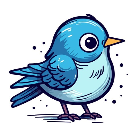 Cute blue bird. Vector illustration isolated on a white backgrou