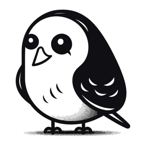 Cute cartoon black and white bird isolated on white background.