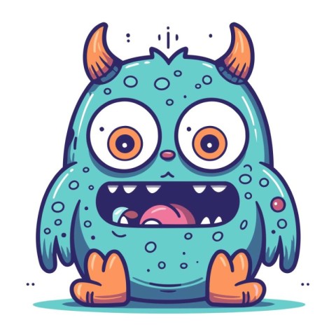 Funny cartoon monster. Vector illustration of a monster with hor