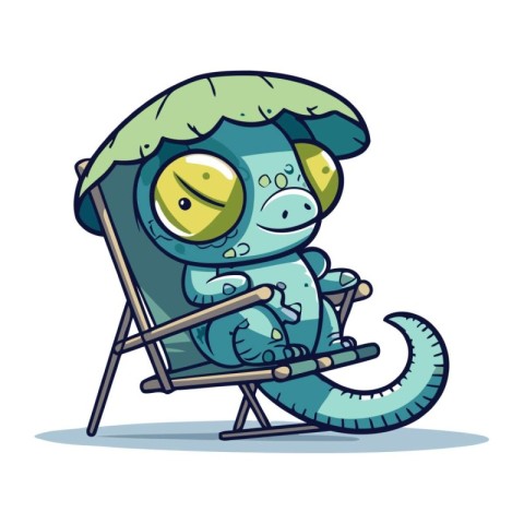 Cute cartoon monster sitting on a beach chair. Vector illustrati