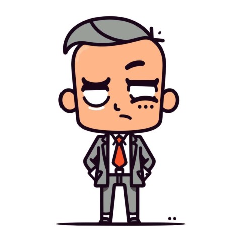 Sad man in suit cartoon character. Vector illustration. Business