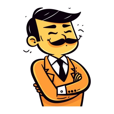 Vector illustration of a cartoon man in a suit with a mustache.