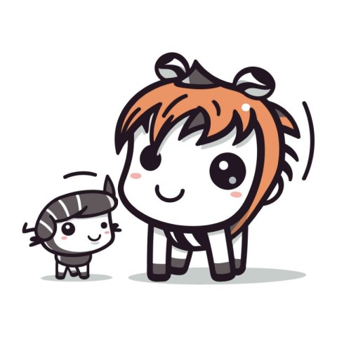 Cute little girl and her little animal friend cartoon vector ill