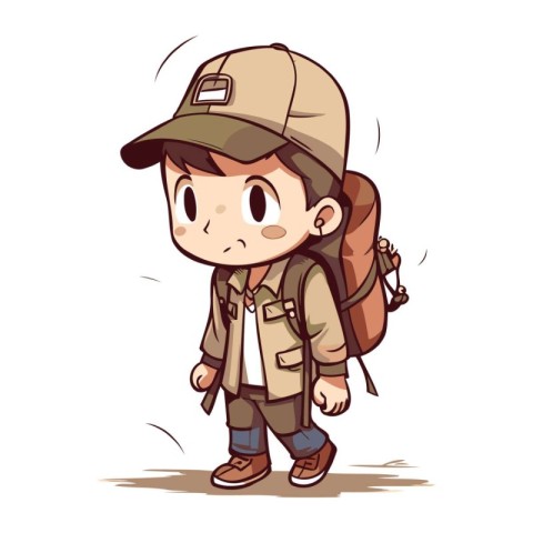 Illustration of a Boy Wearing a Backpack and Hiking Gear