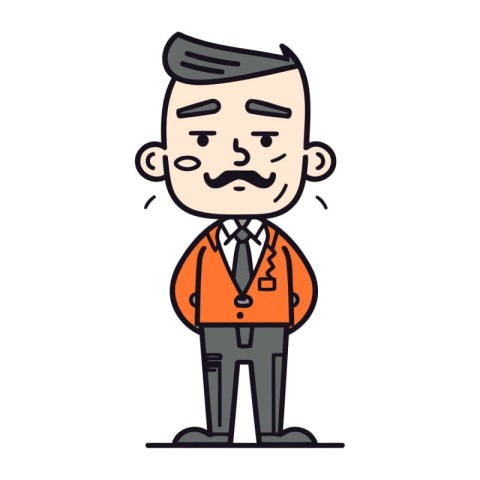 Sad man in suit. Vector illustration in thin line style. Cartoon