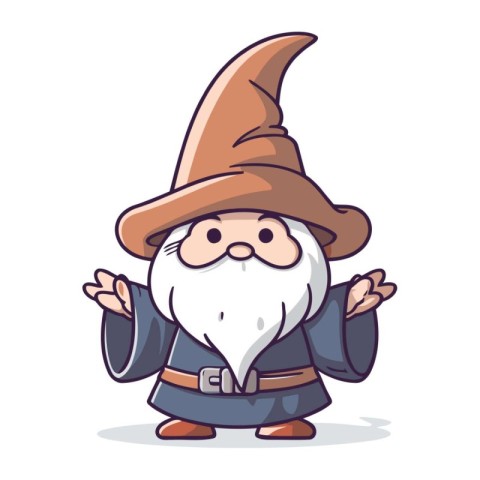 Cute Wizard Cartoon Mascot Character. Vector Illustration.