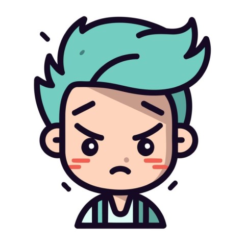 Cute boy with sad face vector illustration. line style design.