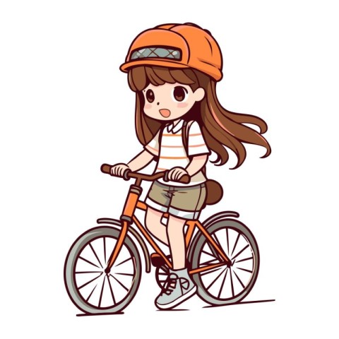 Cute little girl riding a bicycle. Vector illustration in cartoo