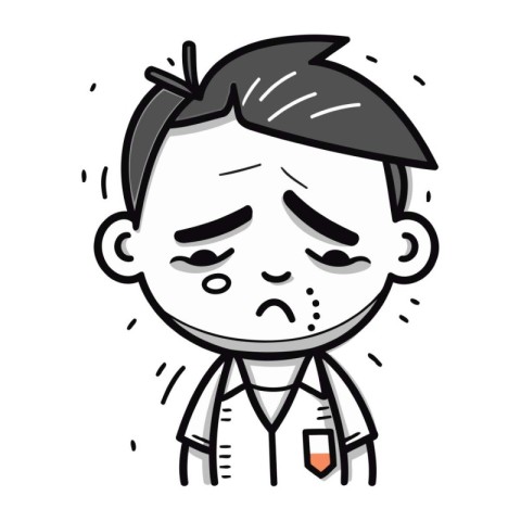 Crying Doctor   Black and White Vector Cartoon Illustration of S