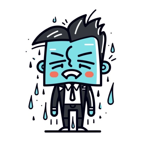 Illustration of a Businessman Wearing a Suit and Crying