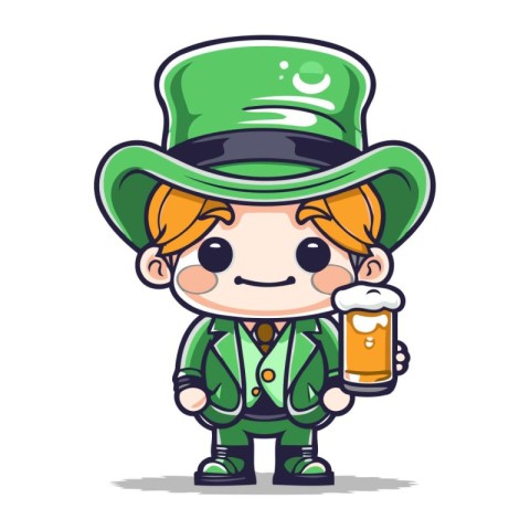 Leprechaun with beer character cartoon vector illustration. St.