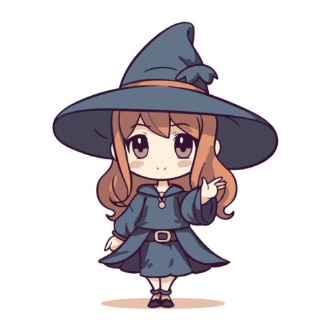 Illustration of a Cute Little Witch Girl Wearing a Halloween Cos