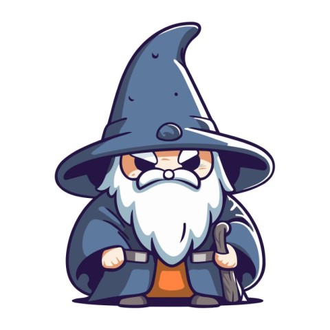 Cartoon wizard with a magic wand. Vector illustration isolated o